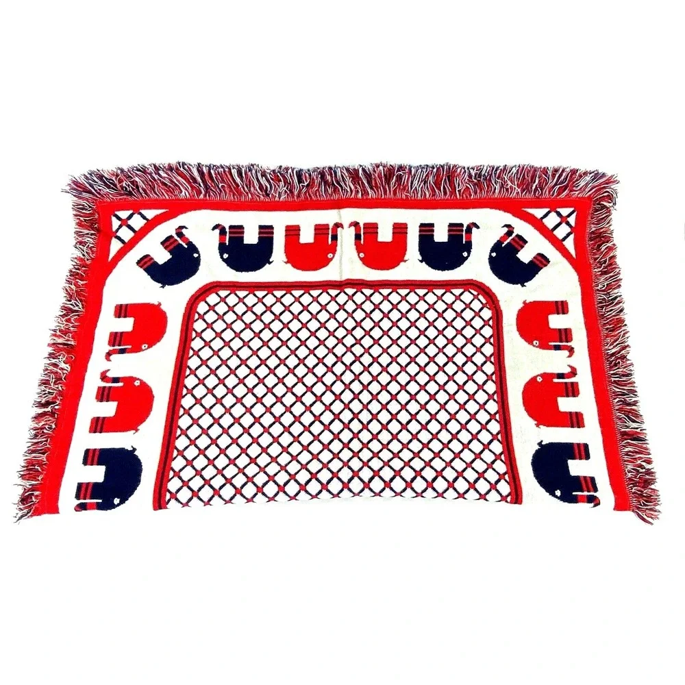Elephant Throw Reversable Vintage 1971 Leonardo Looms Red & Blue